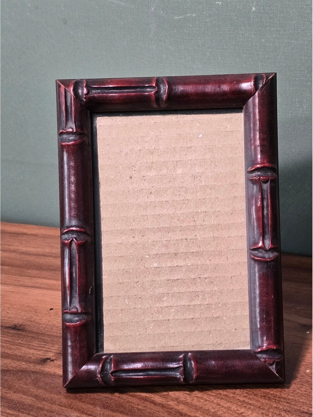 Vintage Faux Bamboo Picture Frame, Chinoiserie 4x6 Red Brown Photo Frame